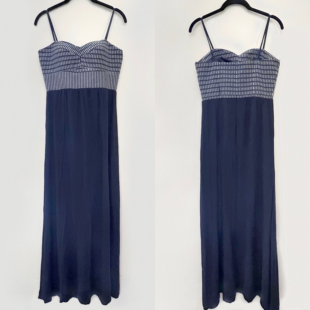 Anthropologie Hutch Navy Embroidered Maxi Dress
